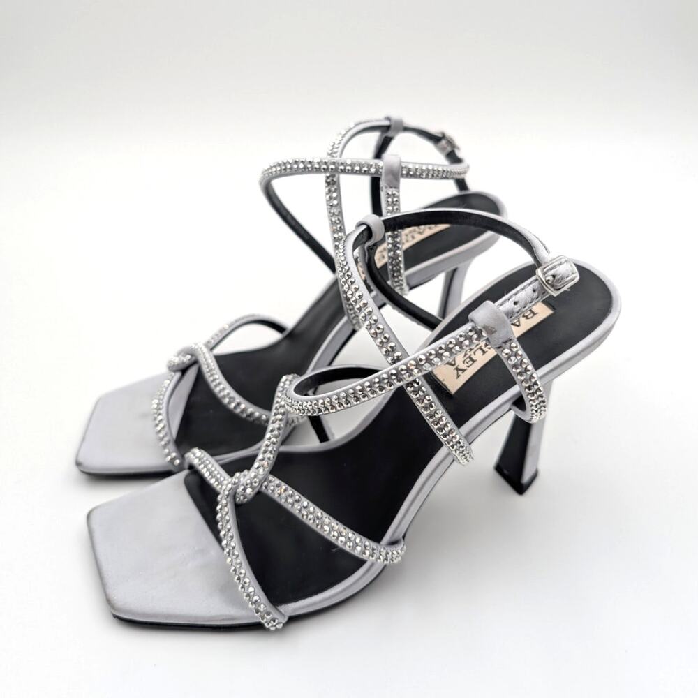Badgley Mischka Brooke Strappy Bejeweled Stiletto Sandal Silver Size US7 EU38